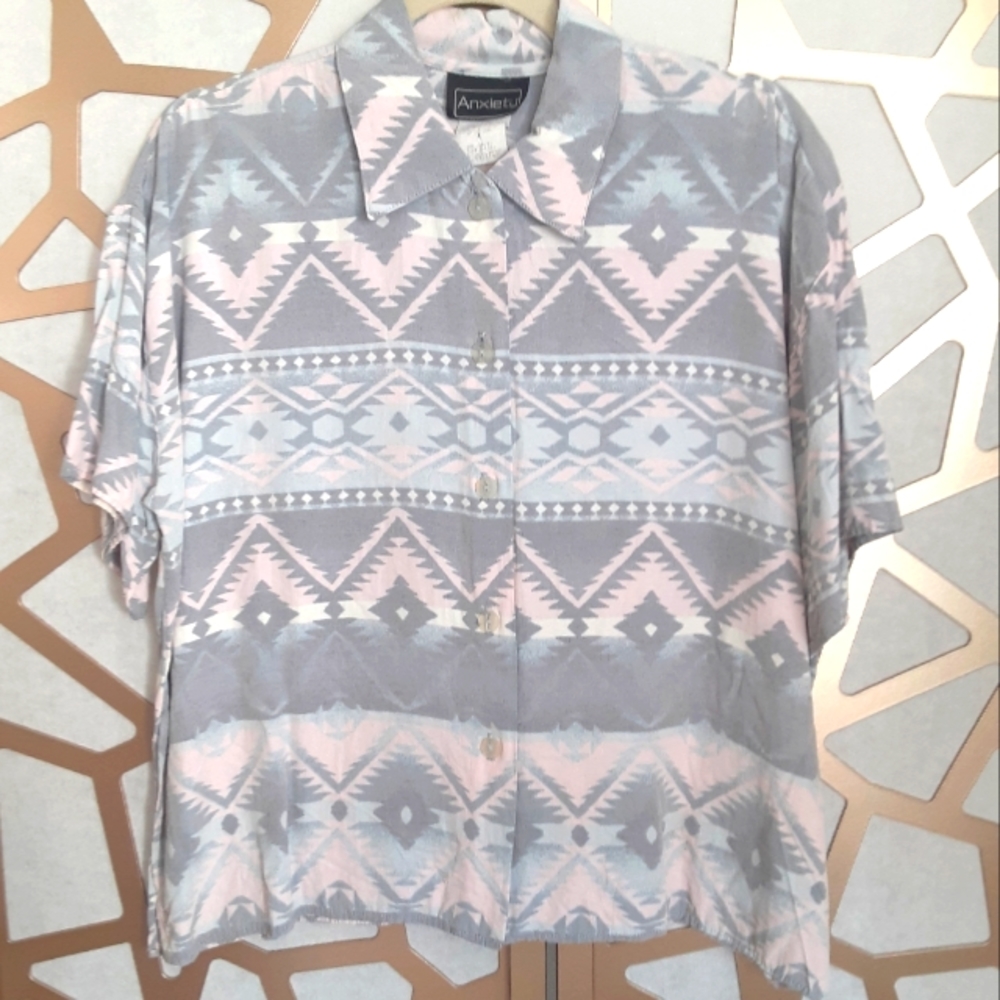 ANXIETY VINTAGE South Western Print Top